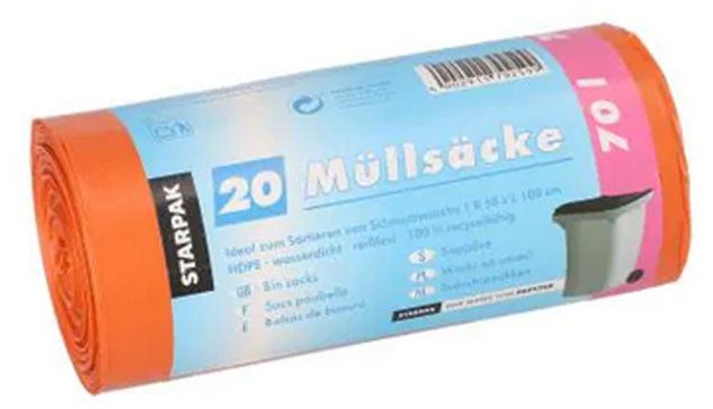 STARPAK Mülleimerbeutel HDPE 70 Liter orange 20 Beutel auf Produktbild 