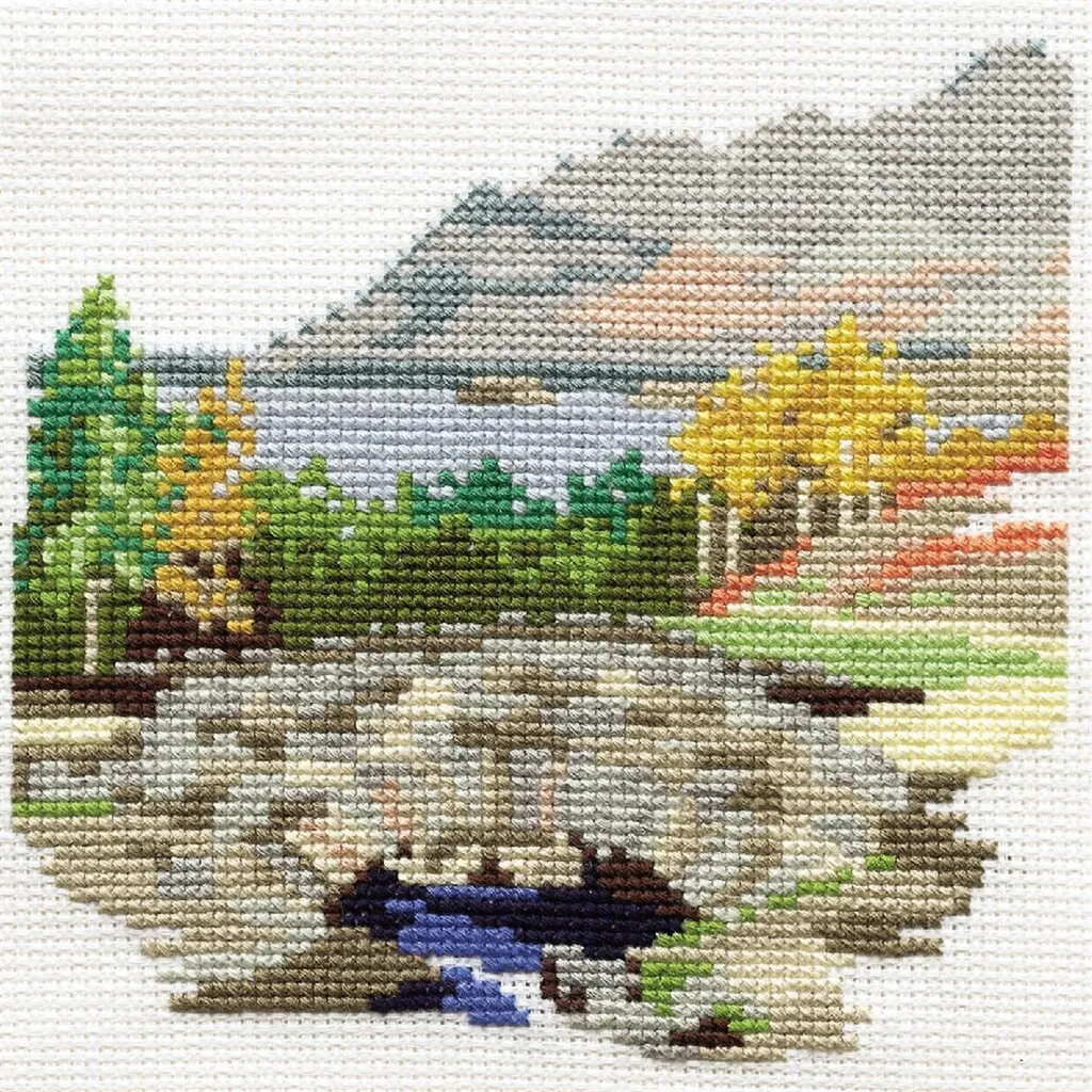 Set per punto croce Bothy Threads "Dale Designs - Ashness Stone Bridge", 14x14cm, DW14DD101, schema contato