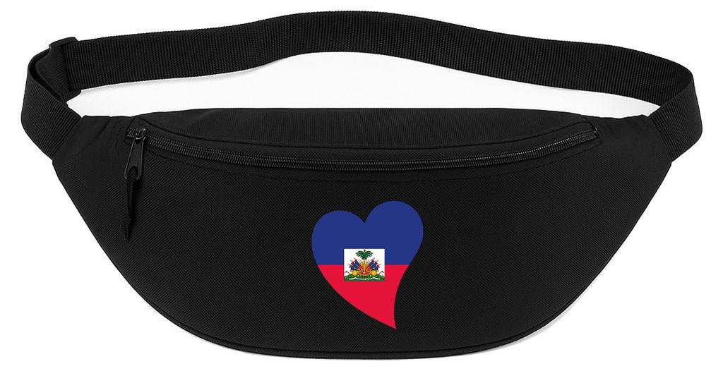 Huuraa Bauchtasche Haiti Flagge Herz 2,5 Liter Black Polyester Crossbody Bag Geschenkidee