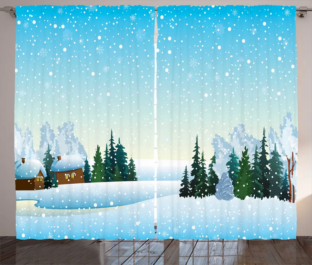 ABAKUHAUS Rideau Rustique d'Hiver Forêt et Lac Gelé - 280 x 225 cm