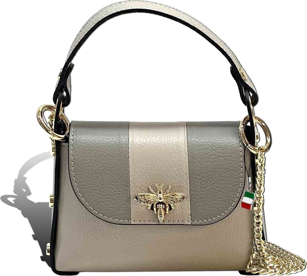 Florence Leder Tasche Damen Umhängetasche grau hellgrau 19x65x14cm inklusive Italien Flagge D2OTF833KK