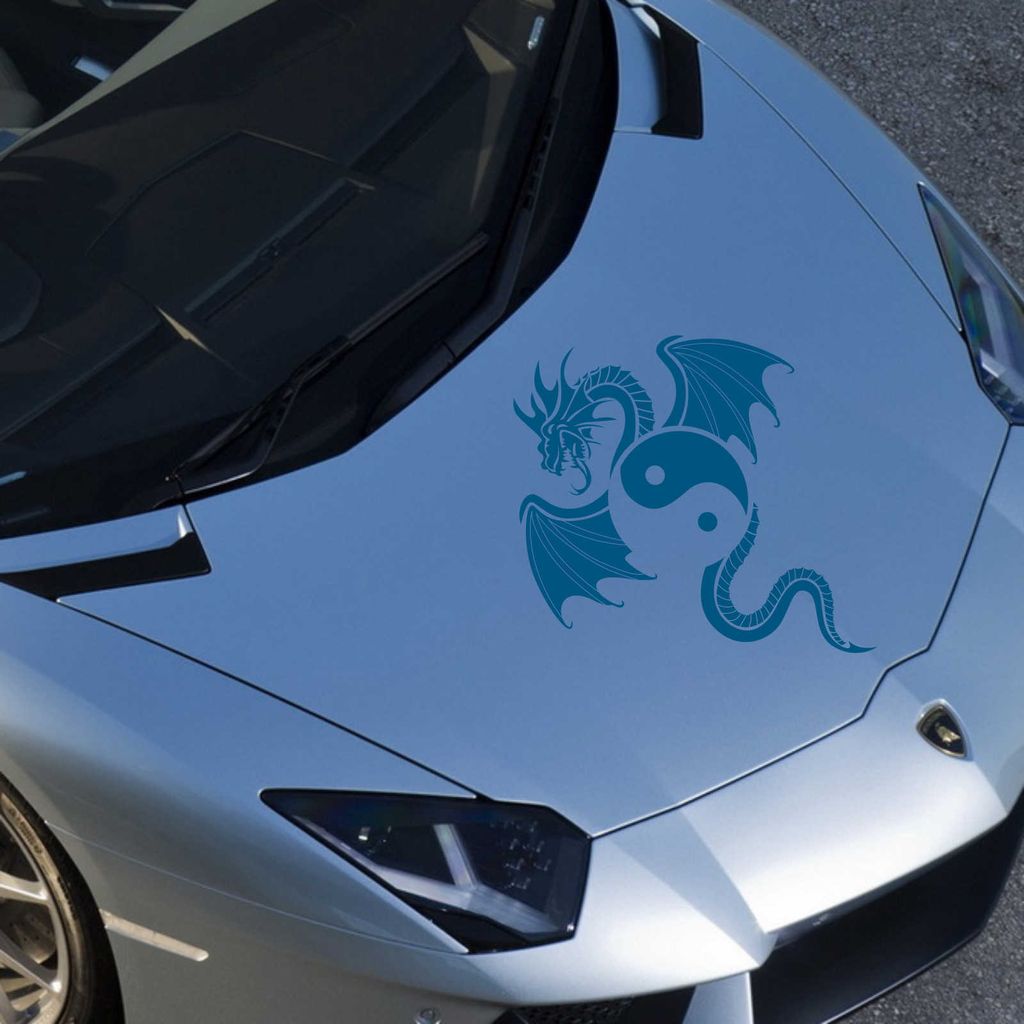 Aufkleber - Autoaufkleber "Yin Yang Drache" 50cm x 40cm Signalblau - Tuning Carystyling Heckscheibe Auto