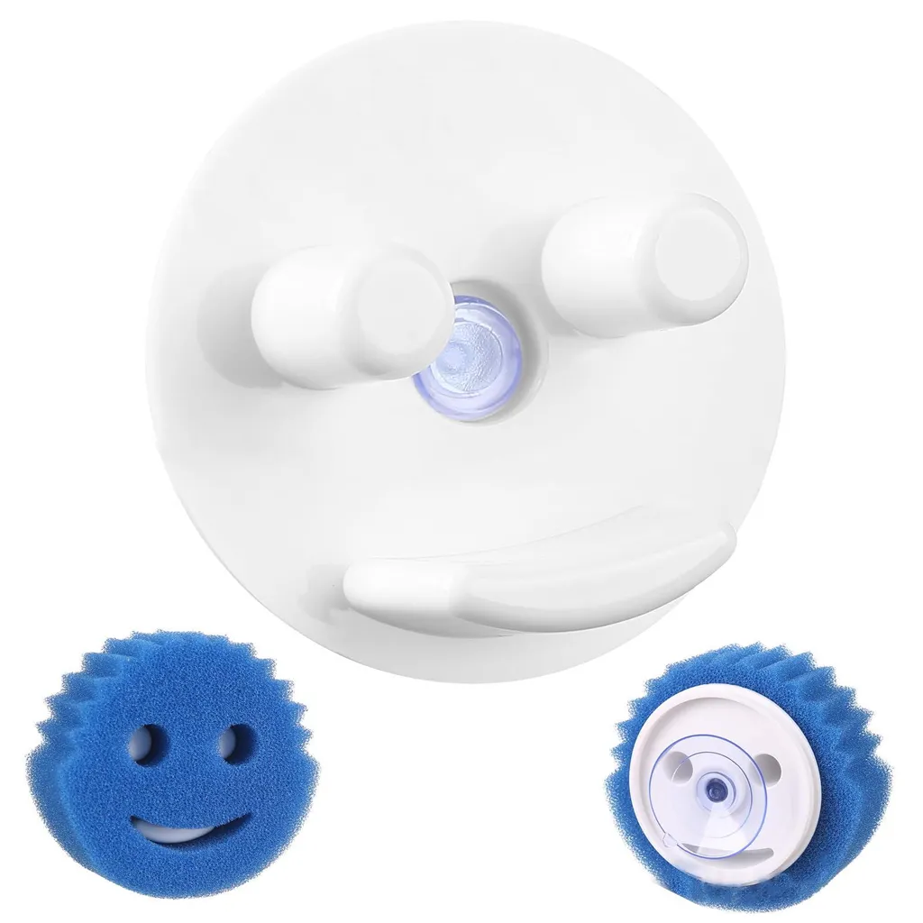 Support éponge smiley avec ventouse pour évier cuisine et salle de bain