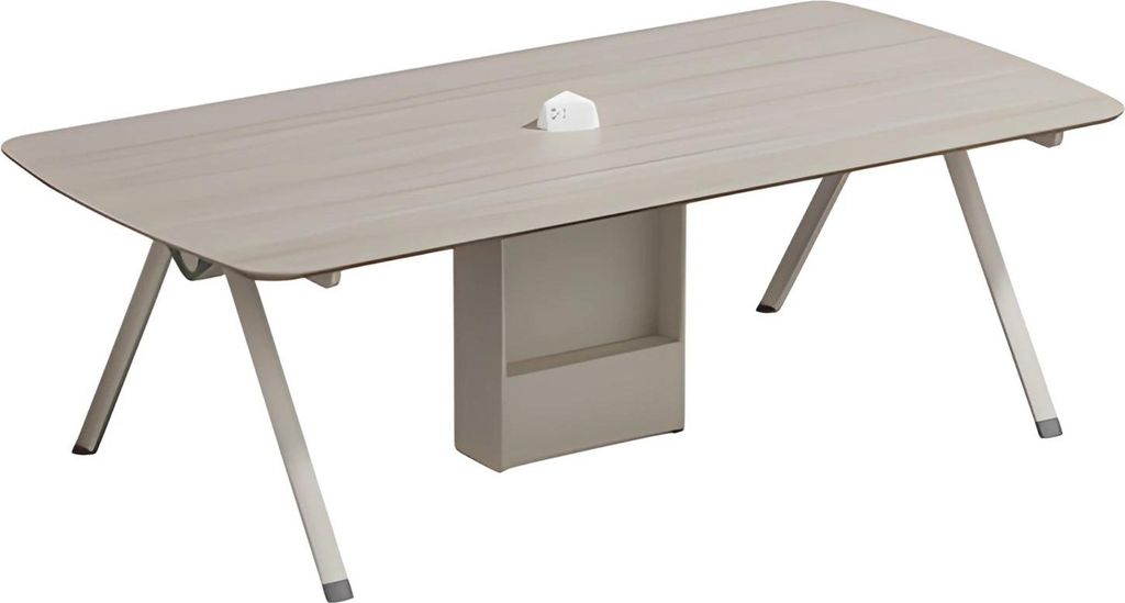 Moderner Konferenztisch Beige mit Stauraum und integrierter Steckdosenleiste