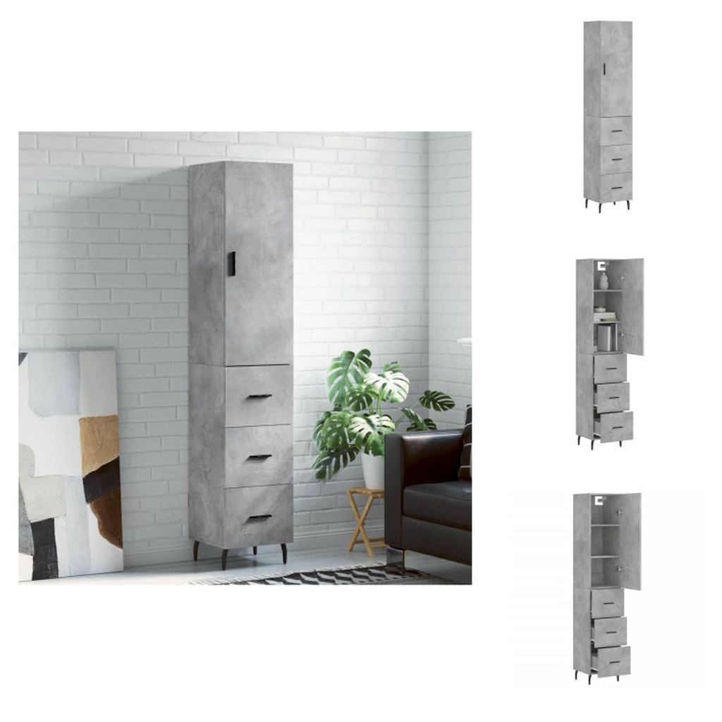 vidaXL Highboard Betongrau 34,5x34x180 cm Holzwerkstoff - Sideboards
