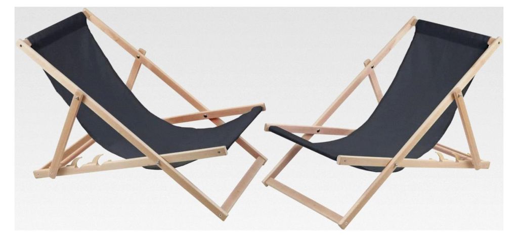 2er Set Liegestühle aus Buchenholz zur Selbstmontage für Strand, Garten, Balkon und Terrasse, klappbar bis 120 kg (Grau)