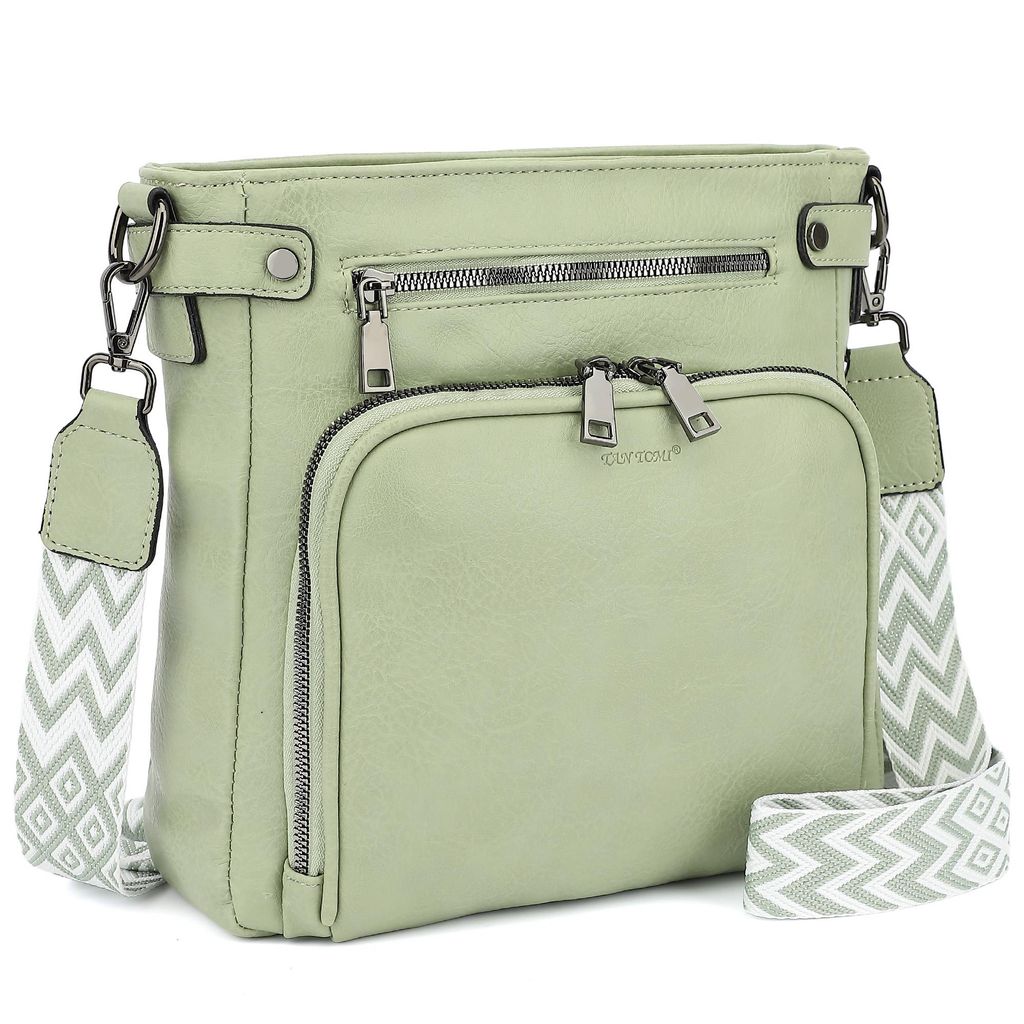 Schultertasche Handtasche damen mittelgroß Umhängetaschen crossbody bag Retro leder Polyurethandamentaschen mit breitem gurt handtaschen (Hellgrün)