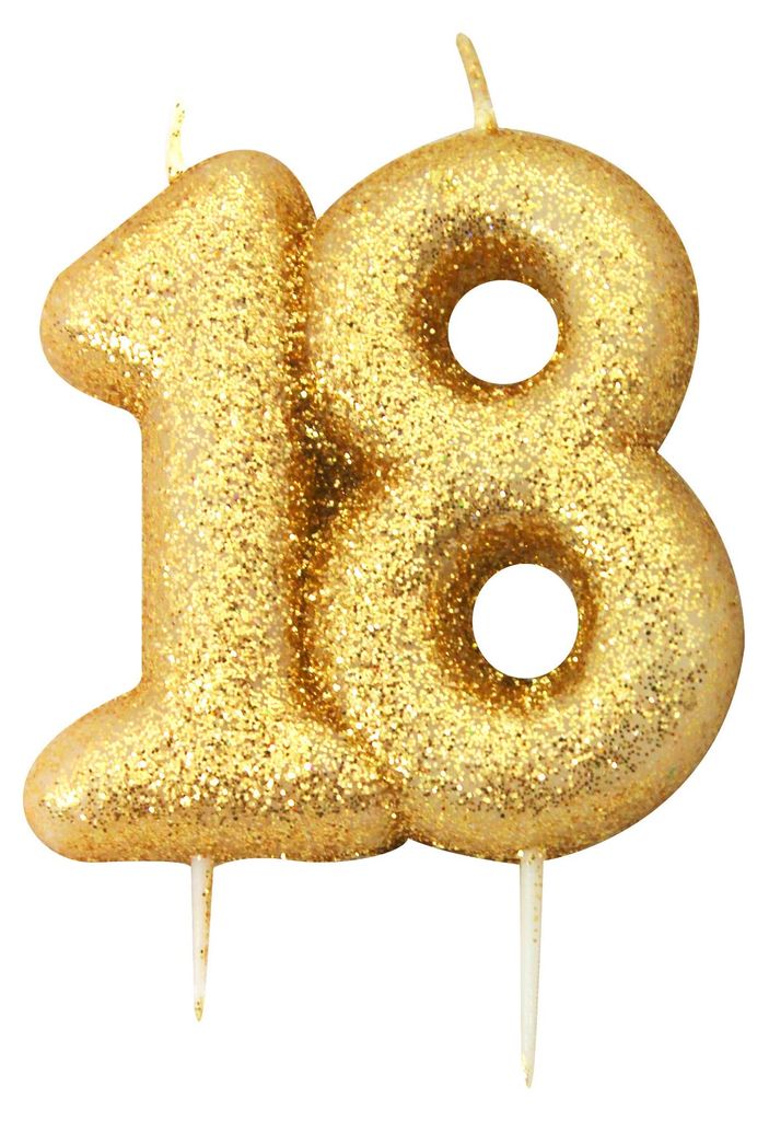Goldene Glitzer-Geburtstagskerze Zahl 18 für Kuchen 7cm - Einheitsgröße
