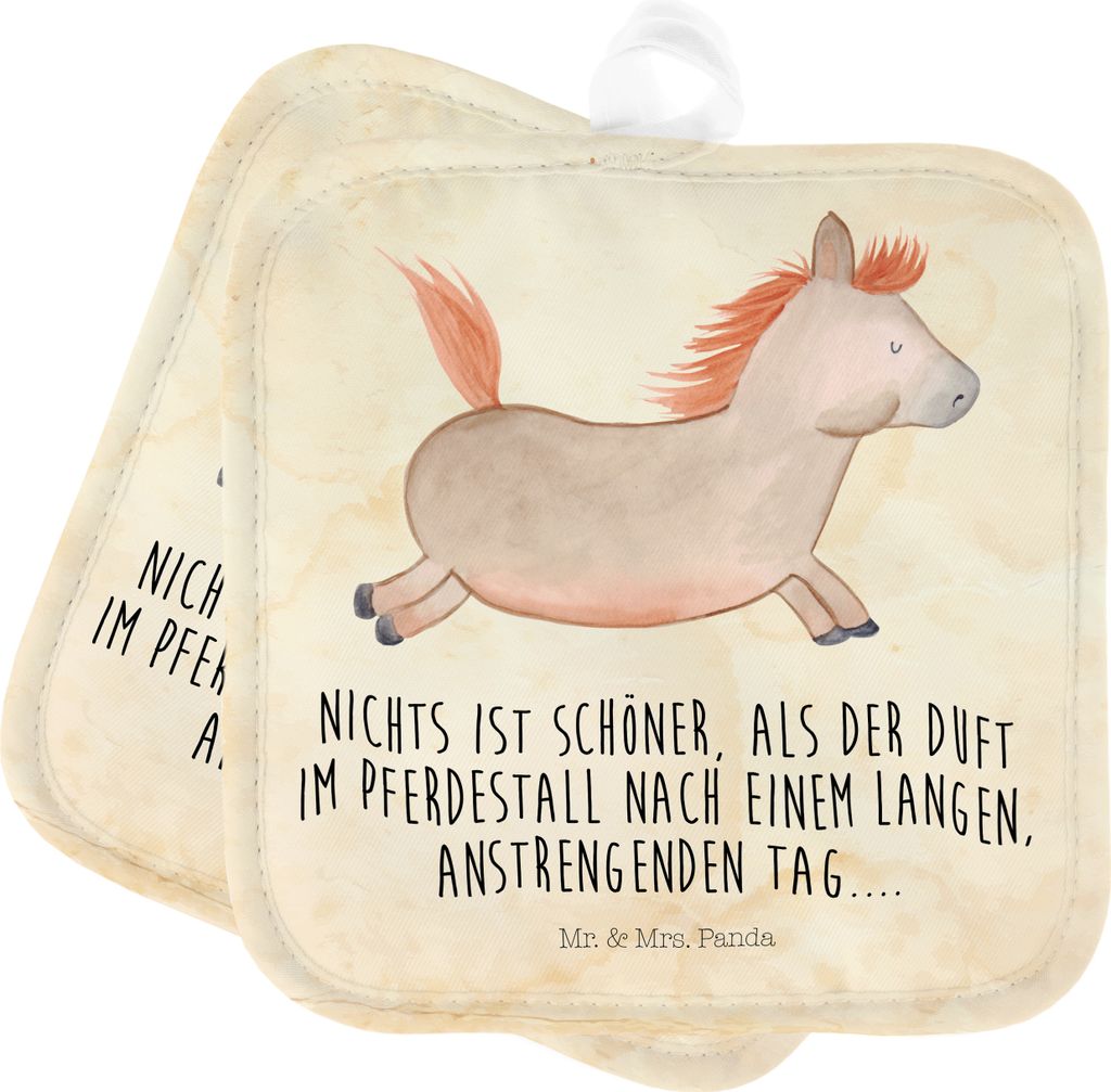 Mr. & Mrs. Panda Topflappen Pferd Springen - Vintage - Geschenk, Pferde, Kochlappen, Bauernhof, Set, Stall, Topfuntersetzer, Pony, Ofenlappen, Reit...