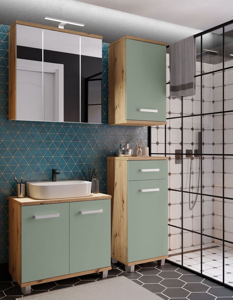 Badezimmer-Set >Veris< (4-teilig) in Artisan Eiche Nachbildung / Salbei, Holzwerkstoff