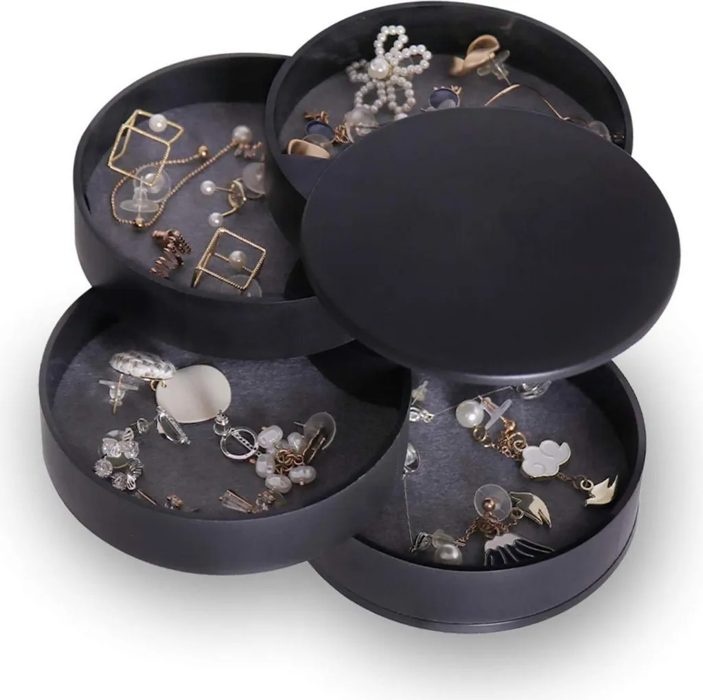 INMORVEN Boîte à Bijoux Pivotante à 4 Niveaux pour Femme et Fille Noire