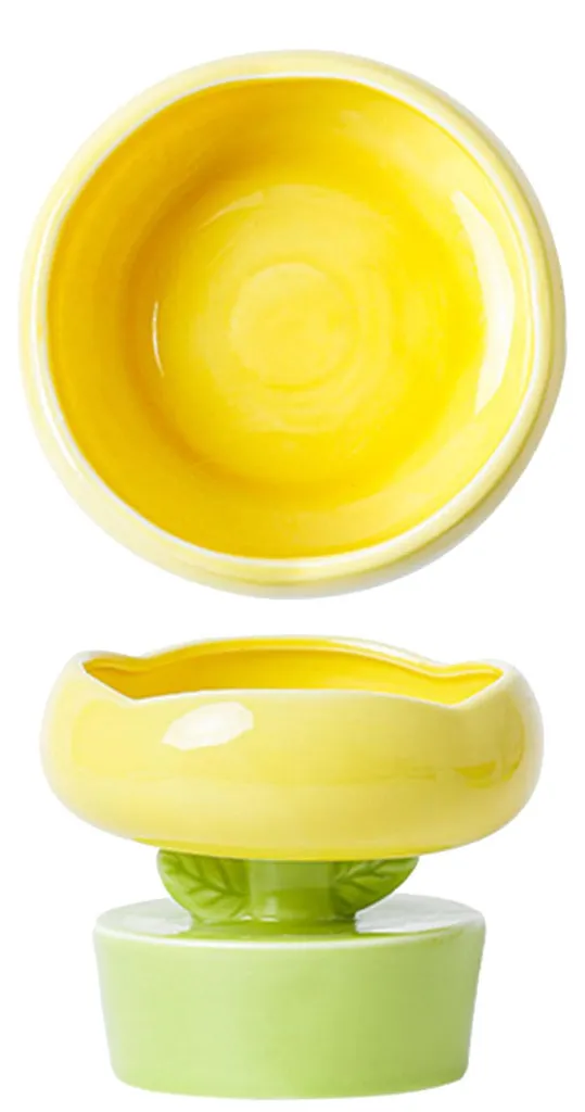 Gamelle chat céramique ergonomique fleur, protection cou grande taille