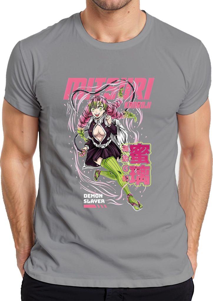 Mitsuri Kanroji Demon Slayer Love Hashira Anime Manga Pink Kawaii Herren T-Shirt, Grau, S