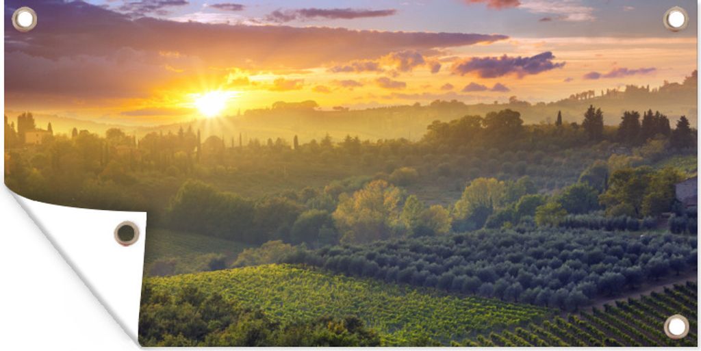 MuchoWow 60x30 cm Outdoor-Poster Gartendeko Sichtschutz Garten Poster für den Garten Toskana - Landschaft - Sonne
