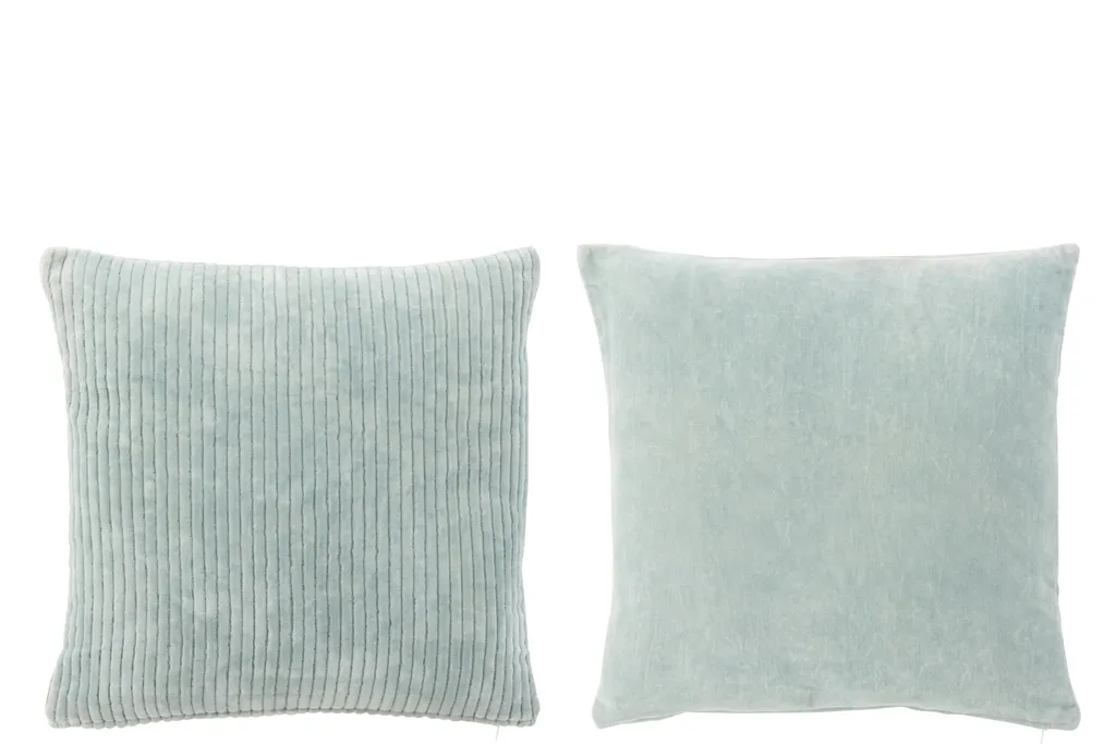 J-Line Coussin Velours Bleu en Coton Carré 45x45 cm - Lot de 2 Assortis