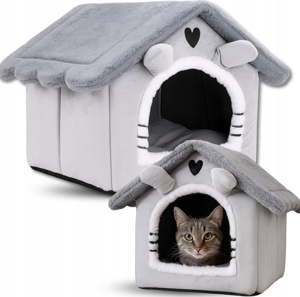 OMNA | Casetta per gatti - 35x38x40 cm - Grigio - Morbida e Immagine del prodotto 