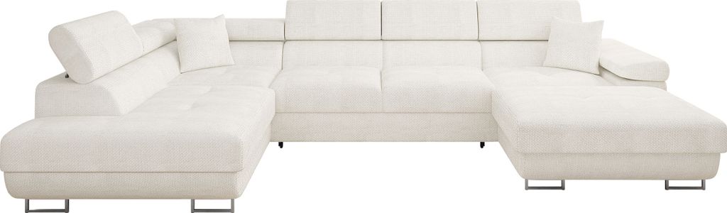 MIRJAN24 Wohnlandschaft Torezio Bis, Stilvoll Eckcouch mit Bettkasten und Schlaffunktion, Einstellbare Kopfstützen, 346x203x70-90 cm (Farbe: Flow ...