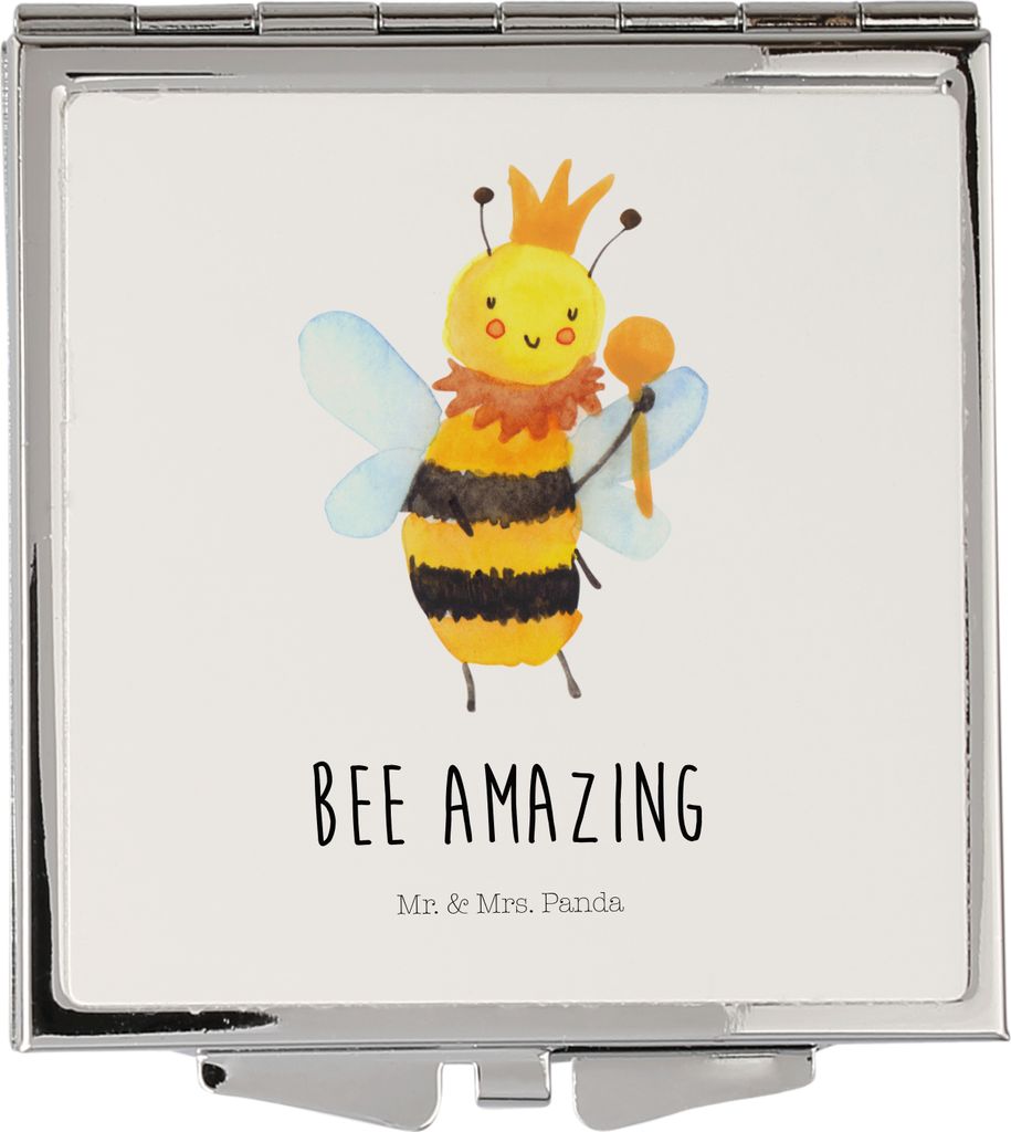 Mr. & Mrs. Panda Handspiegel Biene König - Weiß - Geschenk, Schminkspiegel, Kosmetikspiegel, Frauen Spiegel, Klappbarer, Taschenspiegel