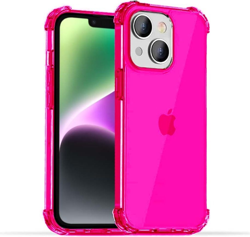 Smartphonica iPhone 14 transparente stoßfeste Silikonhülle mit Bumper - Neon Pink