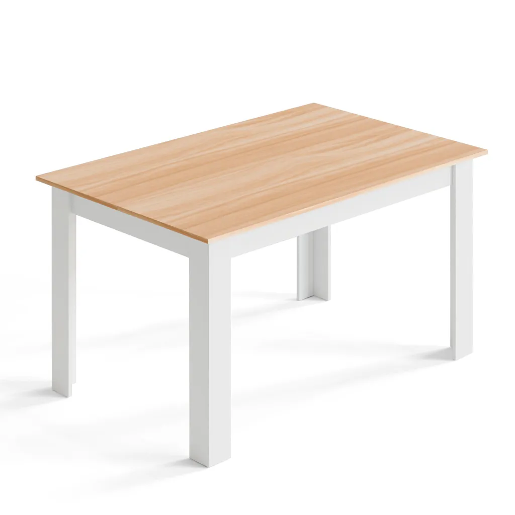 Table à manger Mondeer 138 x 90 cm, structure chêne et blanc moderne
