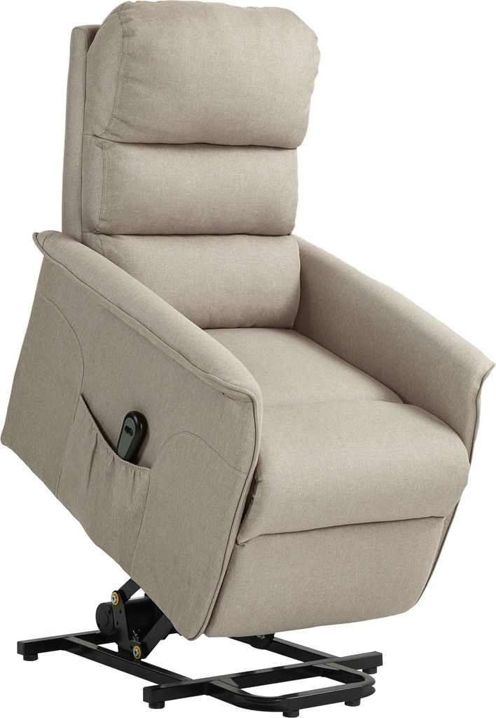 HOMCOM Fernsehsessel mit Aufstehhilfe Elektrisch, Relaxsessel mit Liegefunktion, TV-Sessel mit Leinenoptik, Taschenfeder, Seitentasche und Fernbedi...