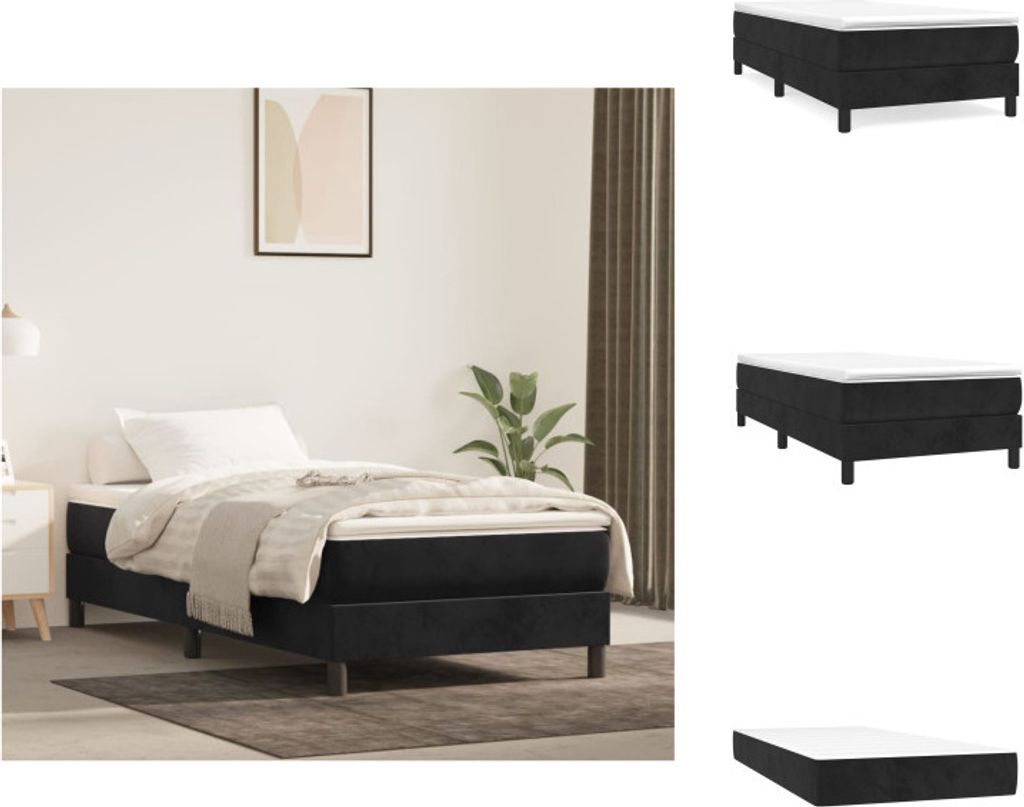 vidaXL Boxspringbett mit Matratze Schwarz 90x200 cm Samt - Betten & Bettgestelle