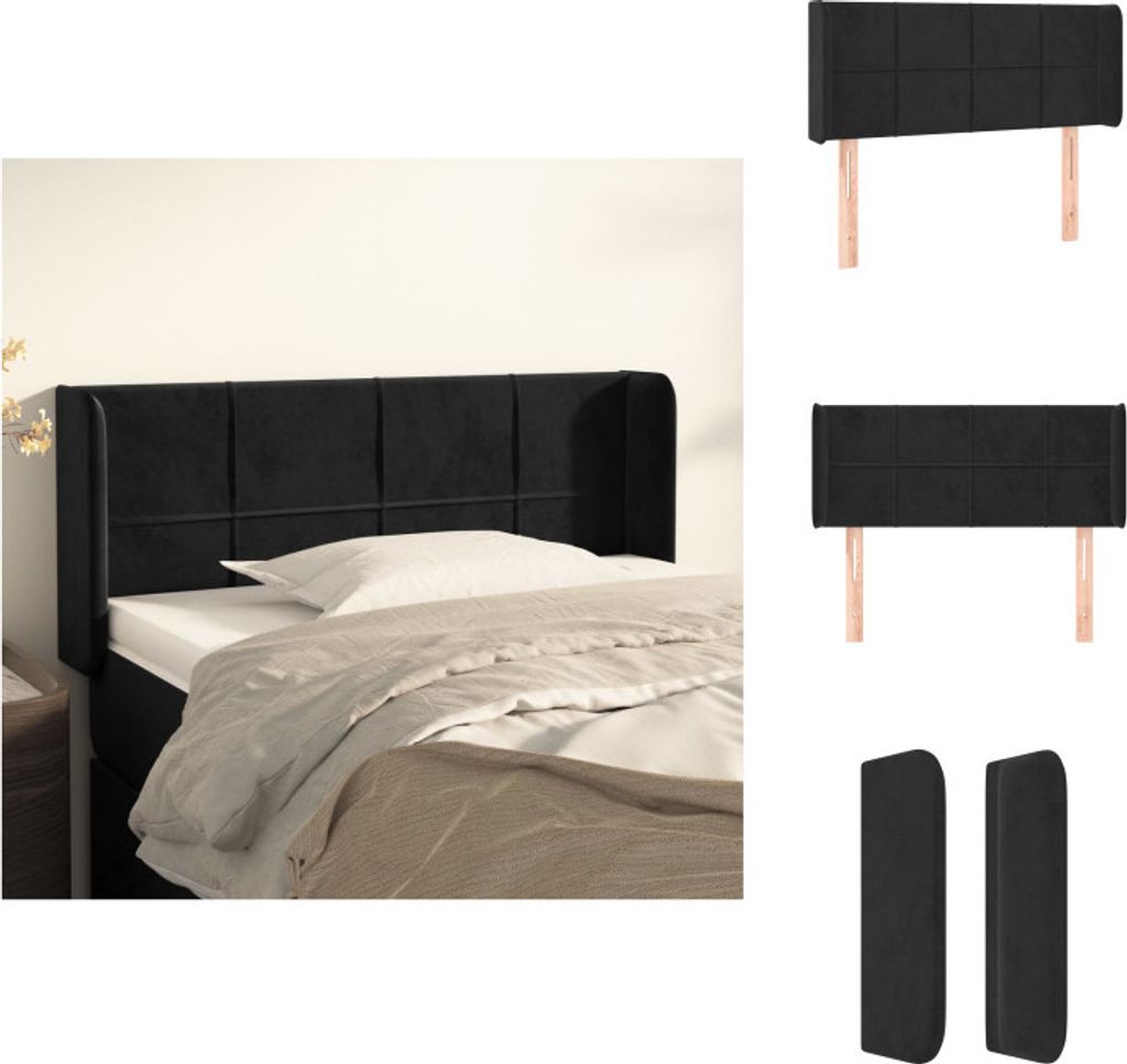 vidaXL Kopfteil mit Ohren Schwarz 103x16x78/88 cm Samt - Kopf- & Fußenden