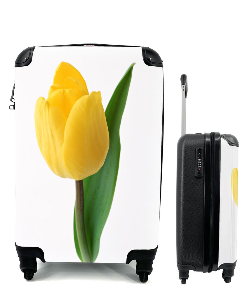 MuchoWow Koffer Handgepäck Trolley Rollkoffer Kleine Reisekoffer mit 4 Rollen - Gelbe Tulpe vor einem weißen Hintergrund - Cabin Size < 55x40x2...