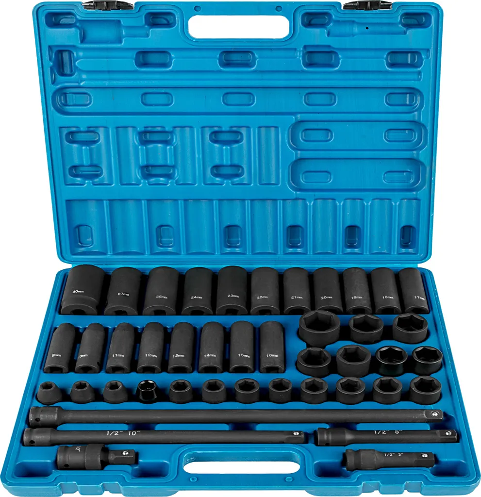 Jeu de clés à douilles à choc 1/2 pouce pour serrage automobile 6 pans