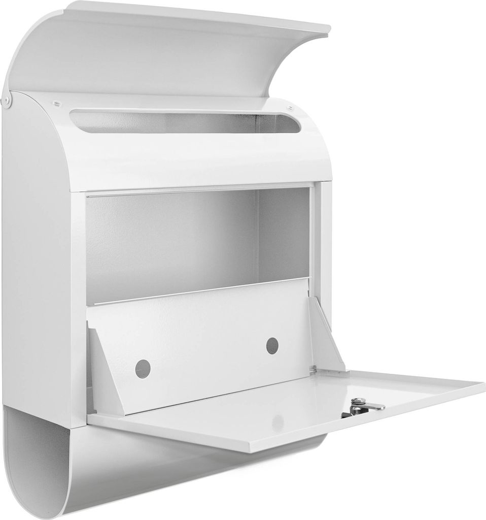 Design Briefkasten Stahl weiß mit Zeitungsfach Produktbild 2