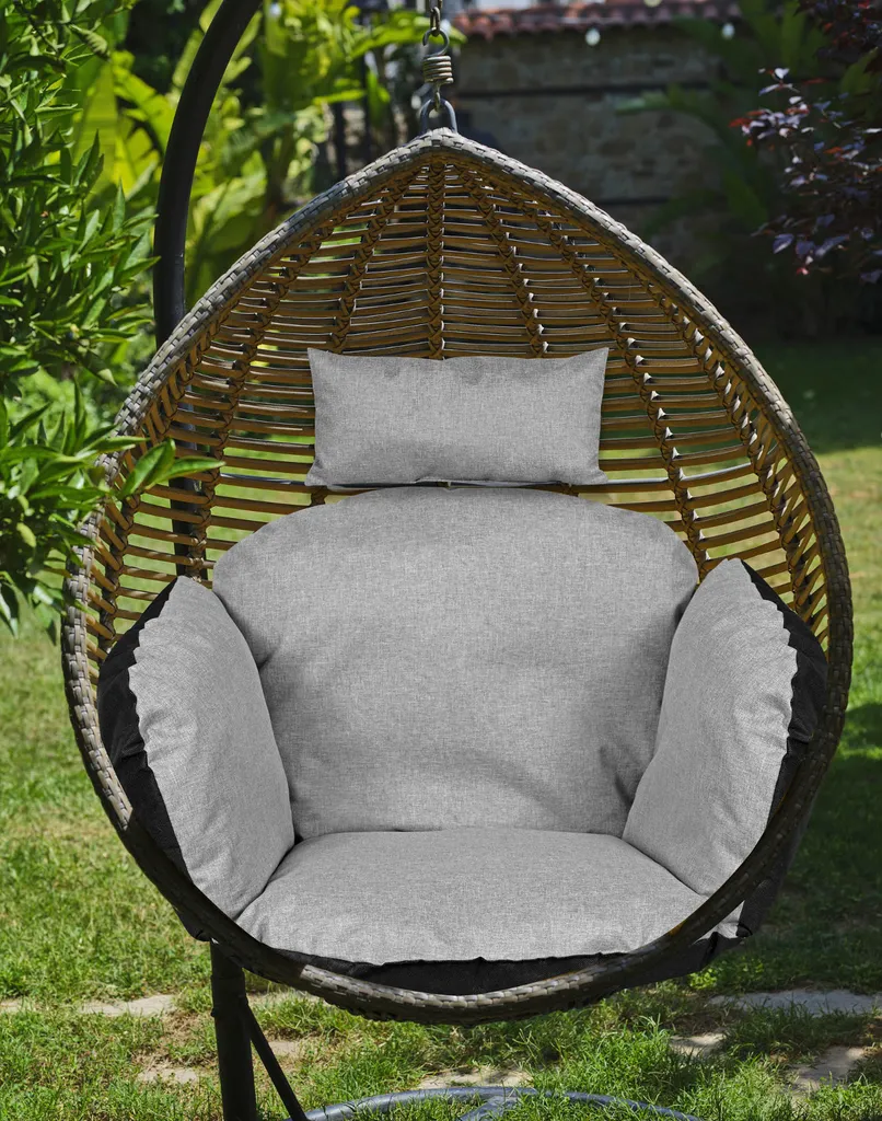 Coussin de jardin gris 112x113 cm pour fauteuil suspendu type œuf AIO