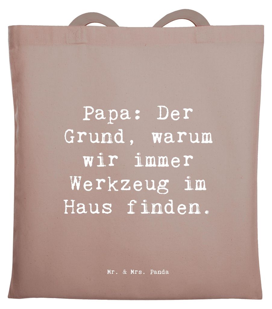 Mr. & Mrs. Panda Jutebeutel Spruch Papa Werkzeug - Braun Pastell - Geschenk, Haushalt, Schultasche, Handwerk, Tasche, Shopping, Praktisch, Familien...