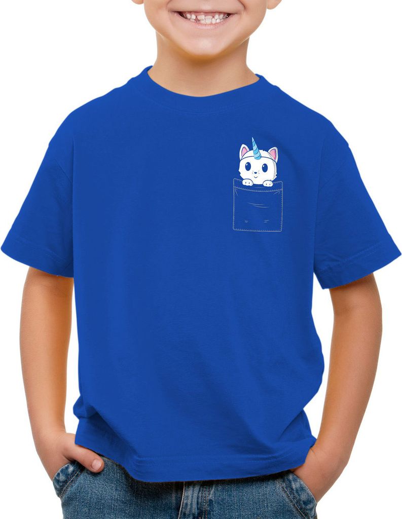 style3 Unicorn Pocket Cat Kinder T-Shirt Einhorn Katze Brusttasche