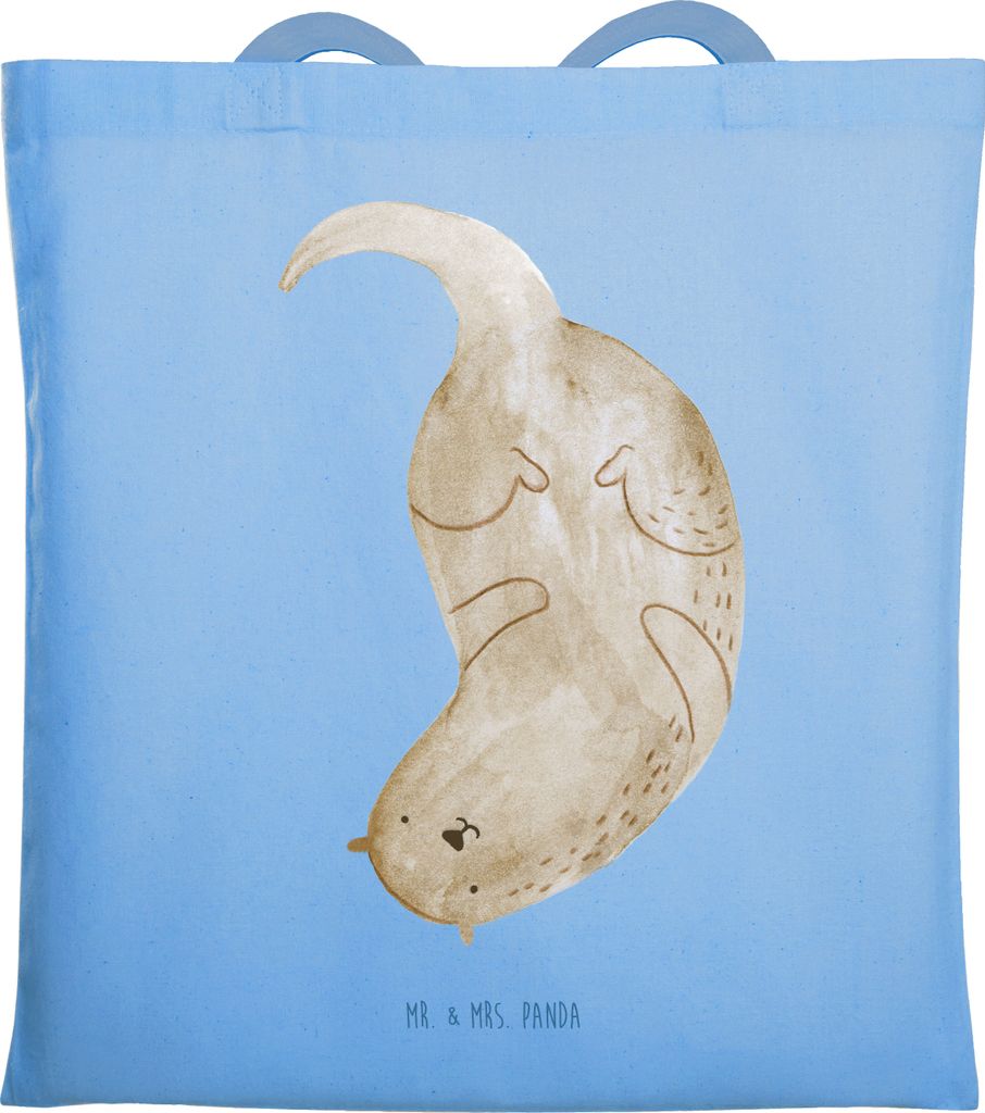 Mr. & Mrs. Panda Uni Tasche Otter Kopfüber - Sky Blue - Geschenk, Jutetasche, Niedlich, Süß, Jutebeutel, Seeotter See, Stoffbeutel, Shopping, Sc...