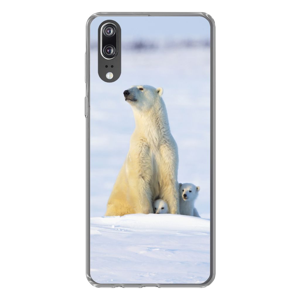 MuchoWow Handyhülle Schutzhülle Hülle für Huawei P20 Eisbär - Schnee - Jungtiere Silikon Softcase Handy Hülle - Hardcover