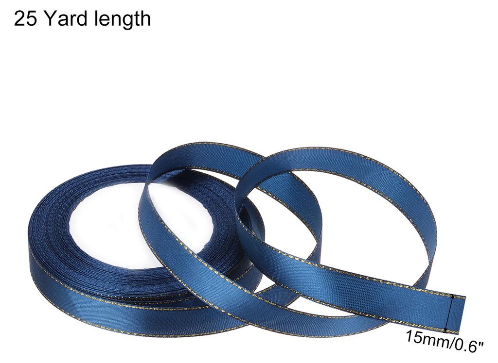 Satinband Geschenkband Dunkelblau 15mm Brei mit goldenem Rand, 22m Dekoration Geschenkband, Schleifenband Satin fš¹r Hochzeit, Bastelarbeiten und...