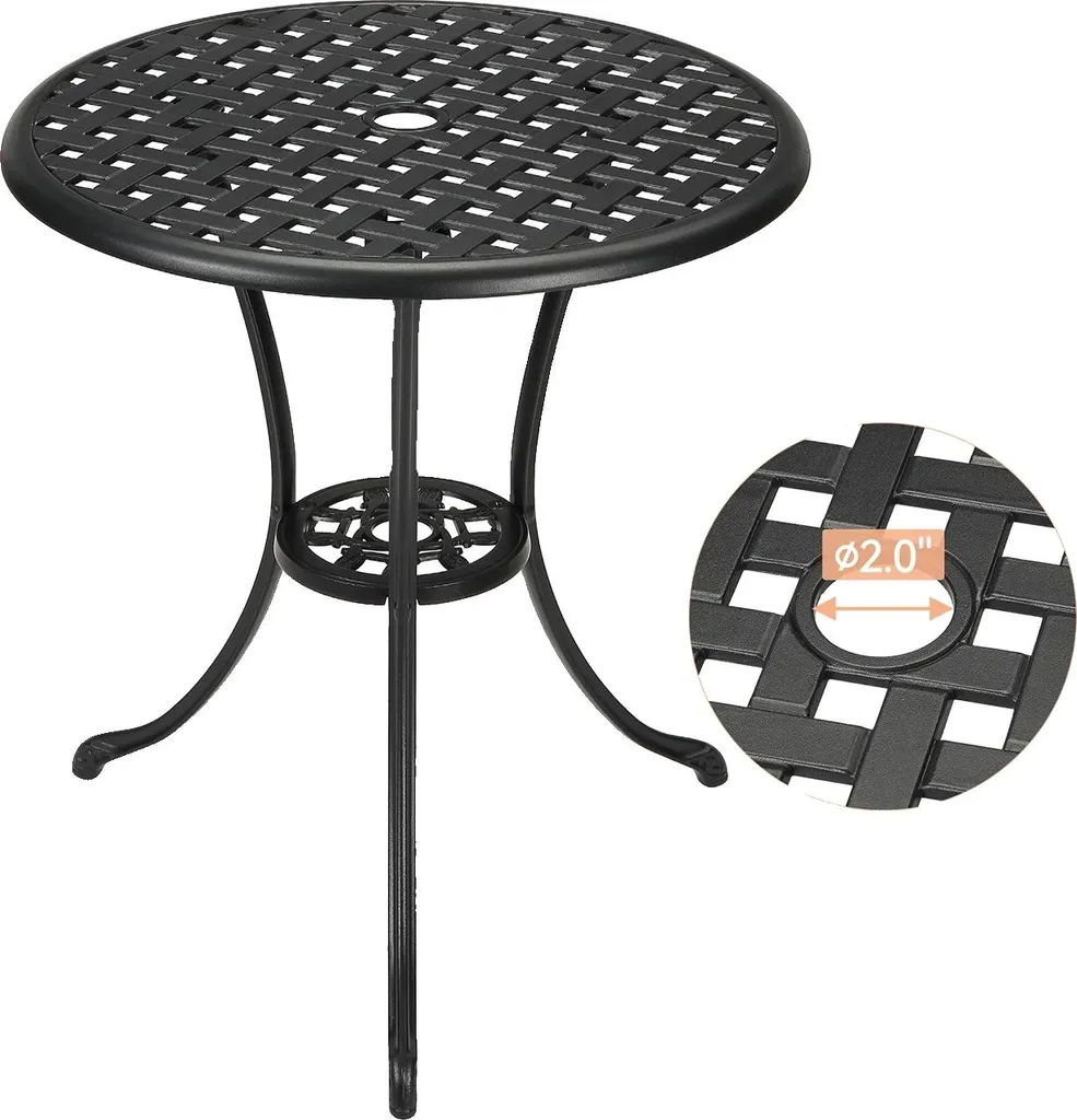 Table de salle à manger d'extérieur en aluminium coulé noir avec trou