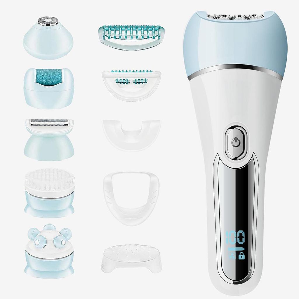 6-in-1 Damen Epilierer, IPX7 Wasserdicht, Haarentferner, Rasierer, Gesichtsreinigungsbürste, Pediküre, USB Ladegerät, Tragbar Elektrorasierer