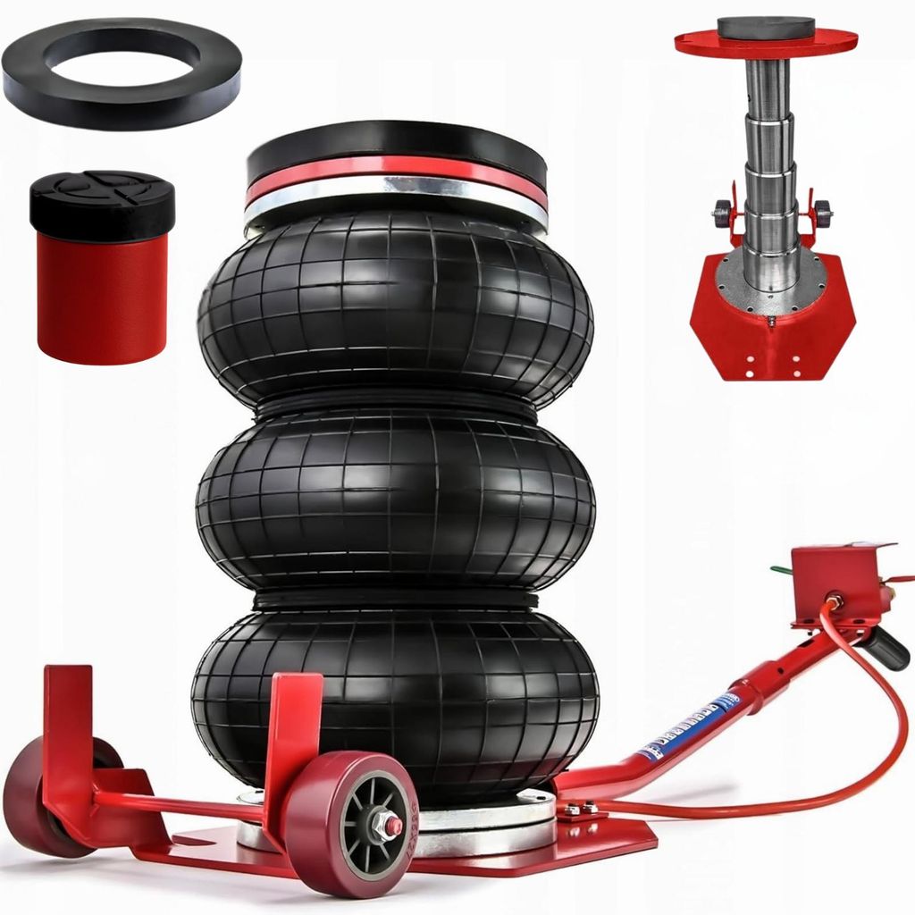 Pneumatischer Wagenheber 3,5T, 140-400m + Gummiauflage + Adapter [11cm], Autoheber, Luftheber, mm Autoheber mit dreifacher Tasche MF80132
