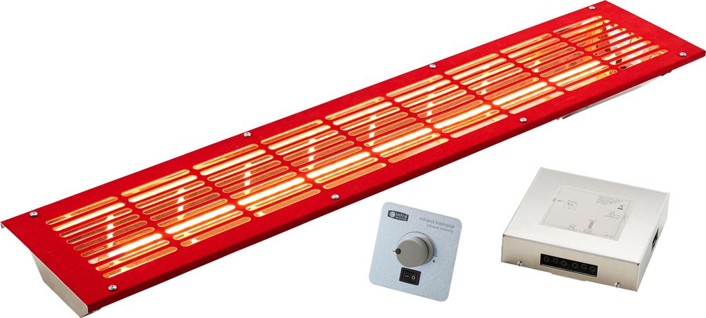 Infraworld VITALlight-IPX4 Infrarotstrahler-Set 500W gerade rot mit Steuerung silber