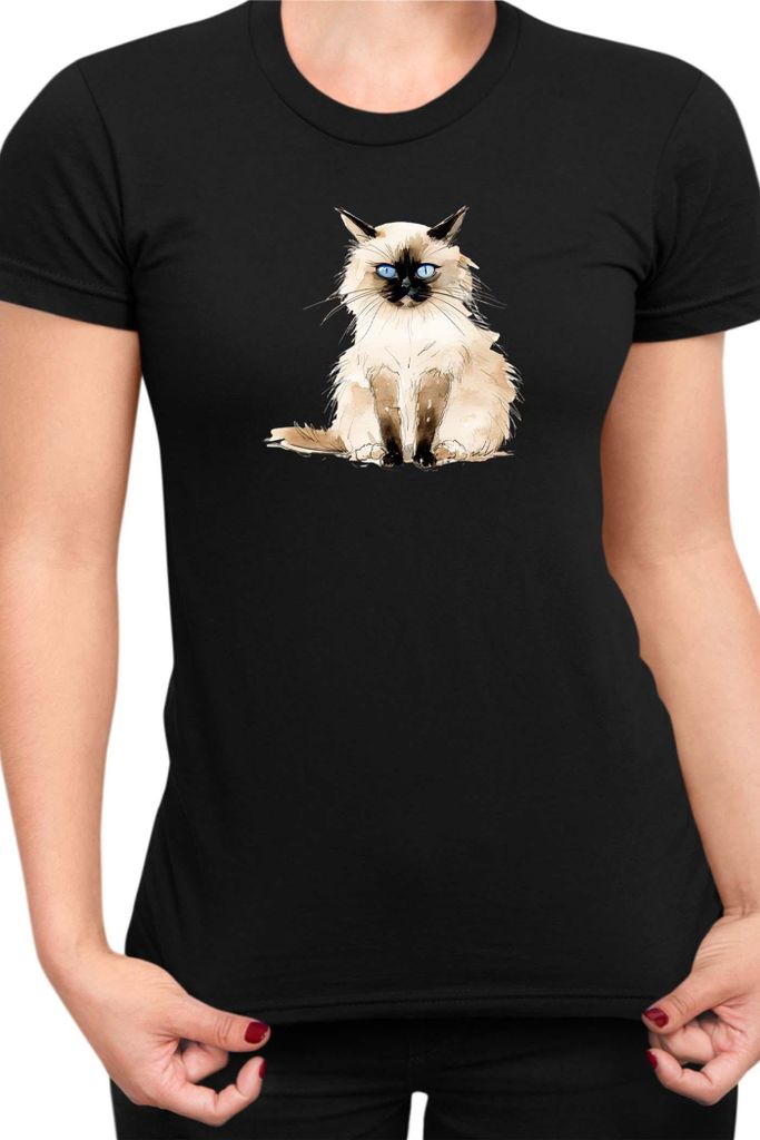 Damen T-Shirt Funny Cats Breeds Birman Cat 012, Lady S / Schwarz