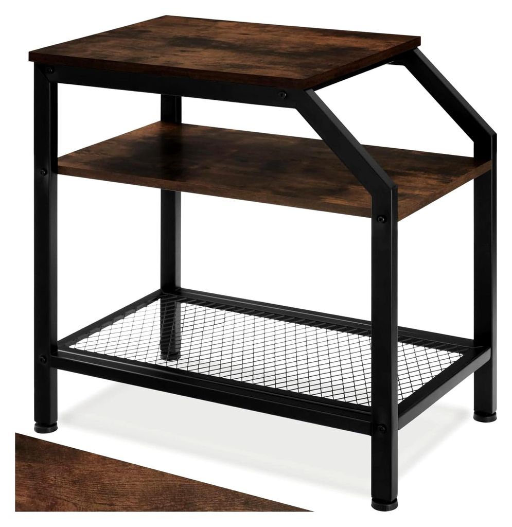 Beistelltisch Holz & Stahl, 36,5 x 58,5 x 59,5 cm, Couchtisch mit Stauraum auf 3 Ebenen, Nachttisch, Deko für Wohnzimmer, Blumenständer, Couch - ...