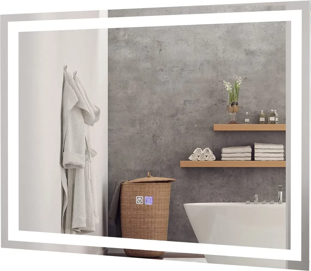 Specchio Bagno LED COSTWAY 80x60cm Sicuro per Famiglia
