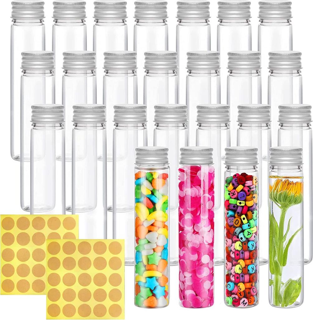 ZIOYA 24 Stück Reagenzgläser Kunststoff 110ML mit 2 Aufkleber Transparent Reagenzglas Schraubverschluss für Blumenvase Beads Süßigkeiten Pflan...