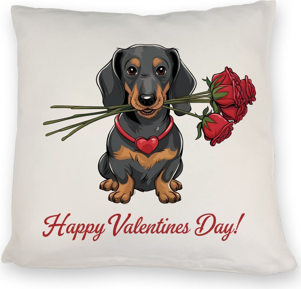 Dackel mit Rosenstrauß Happy Valentines Day Kissen