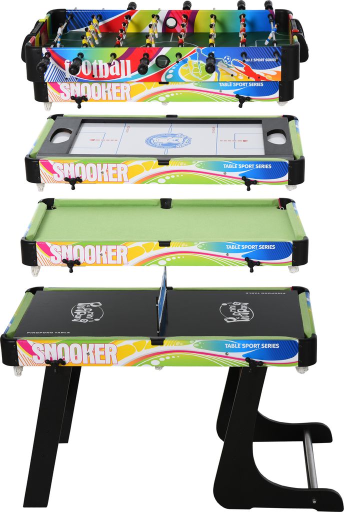 HOMCOM Klappbarer Multigame-Tisch, 4-in-1-Design, Tischfußball, Airhockey, Billard, Tischtennis, Tischplatte, Zubehör im Lieferumfang enthalten, ...