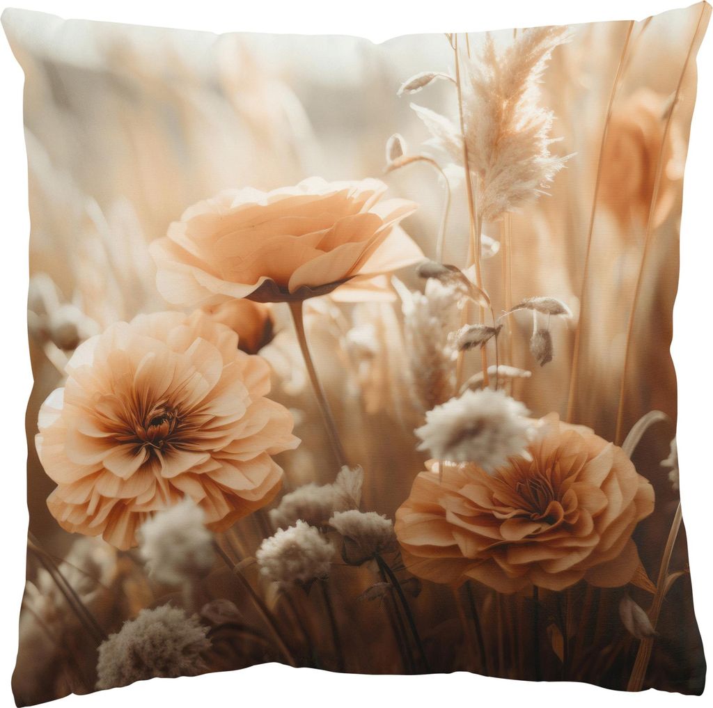 Dekokissen Blumen drinnen / Indoor Zierkissen Samt waschbar Design orange Sofakissen ohne Füllung