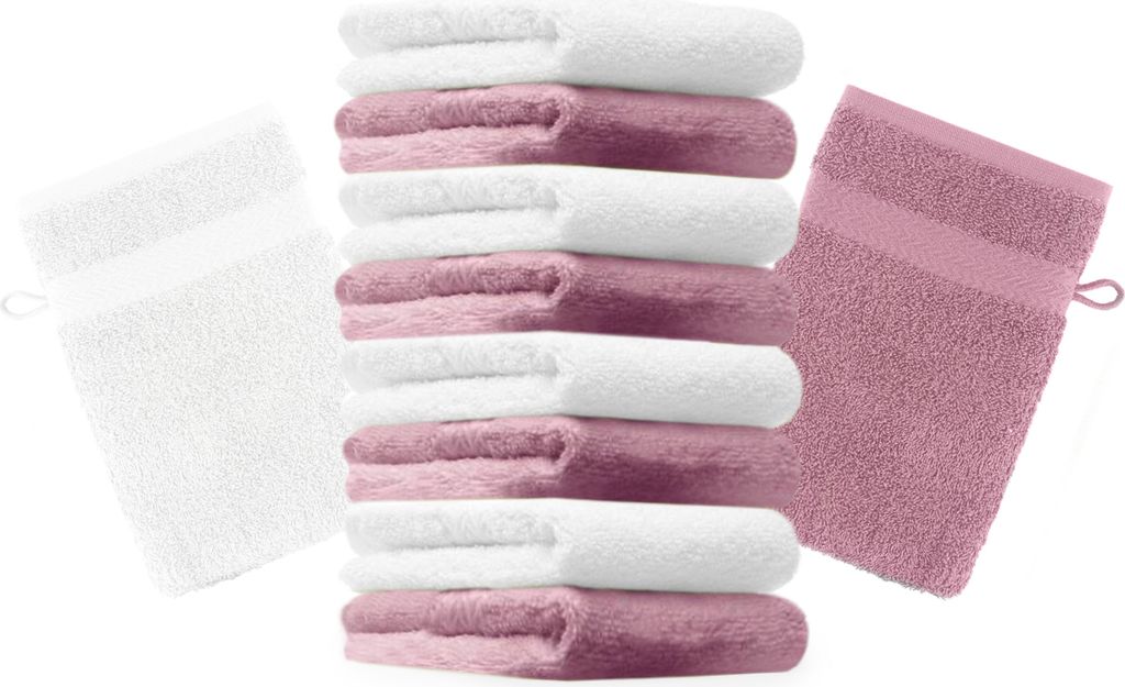 Betz 10 Stück Waschhandschuhe 16x21 cm PREMIUM 100% Baumwolle Farbe: altrosa und weiß