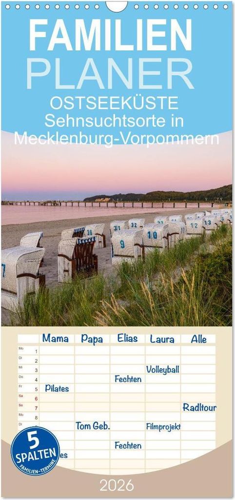 Familienplaner 2026 - OSTSEEKÜSTE Sehnsuchtsorte in Mecklenburg-Vorpommern mit 5 Spalten (Wandkalender, 21 x 45 cm) CALVENDO