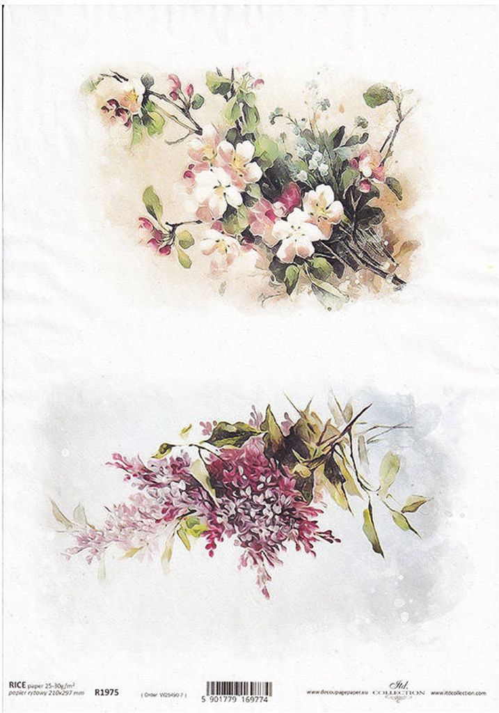 ITD Reispapier Decoupage Bastelpapier, A4 R1975 Kirschblüten, lila Blüten